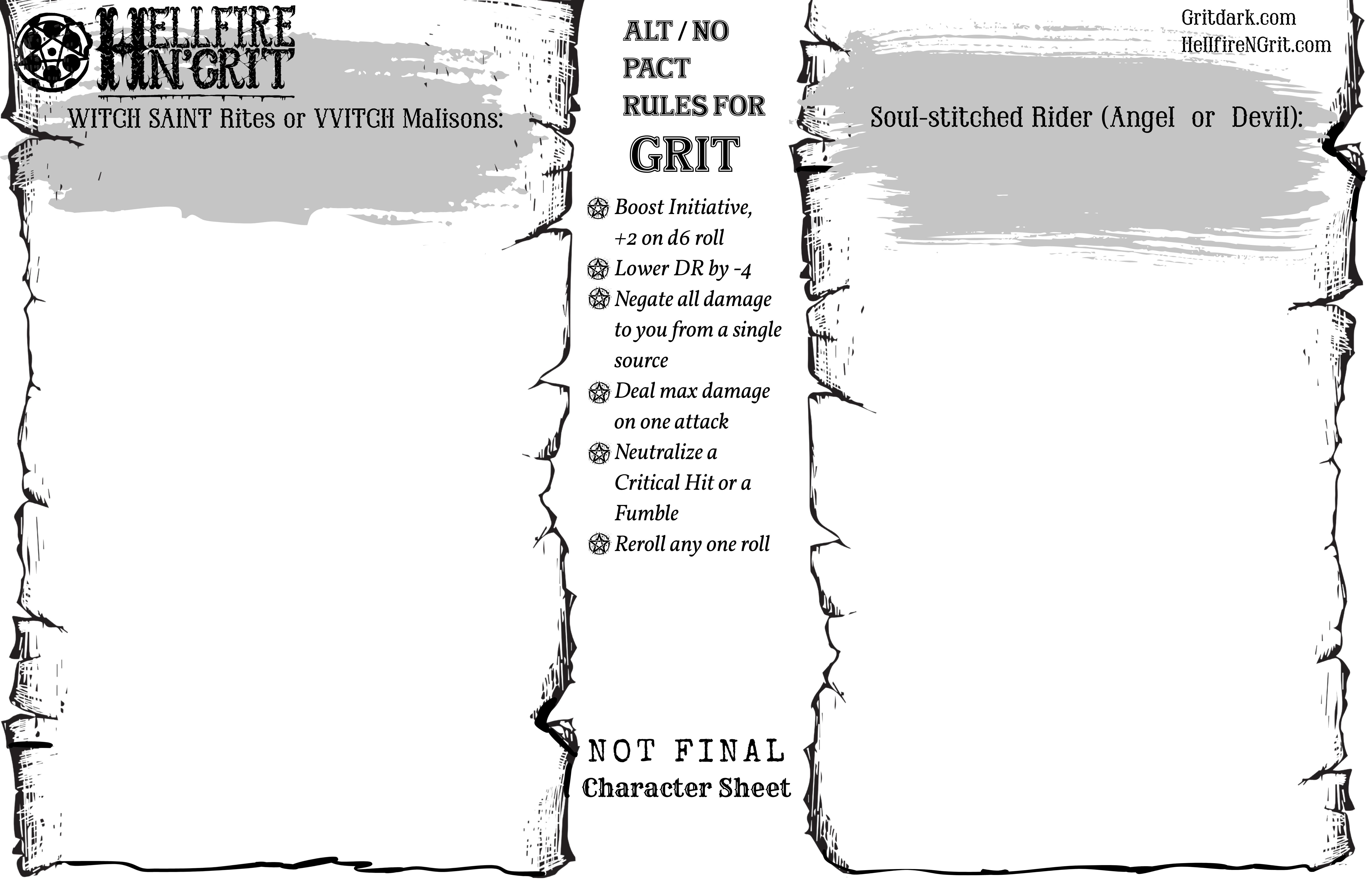 Character Sheet Back